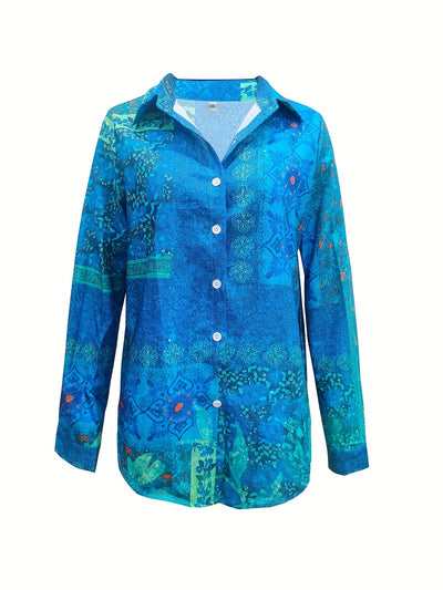 Zyra Oslo | Skjortebluse med kunstnerisk blåmønster
